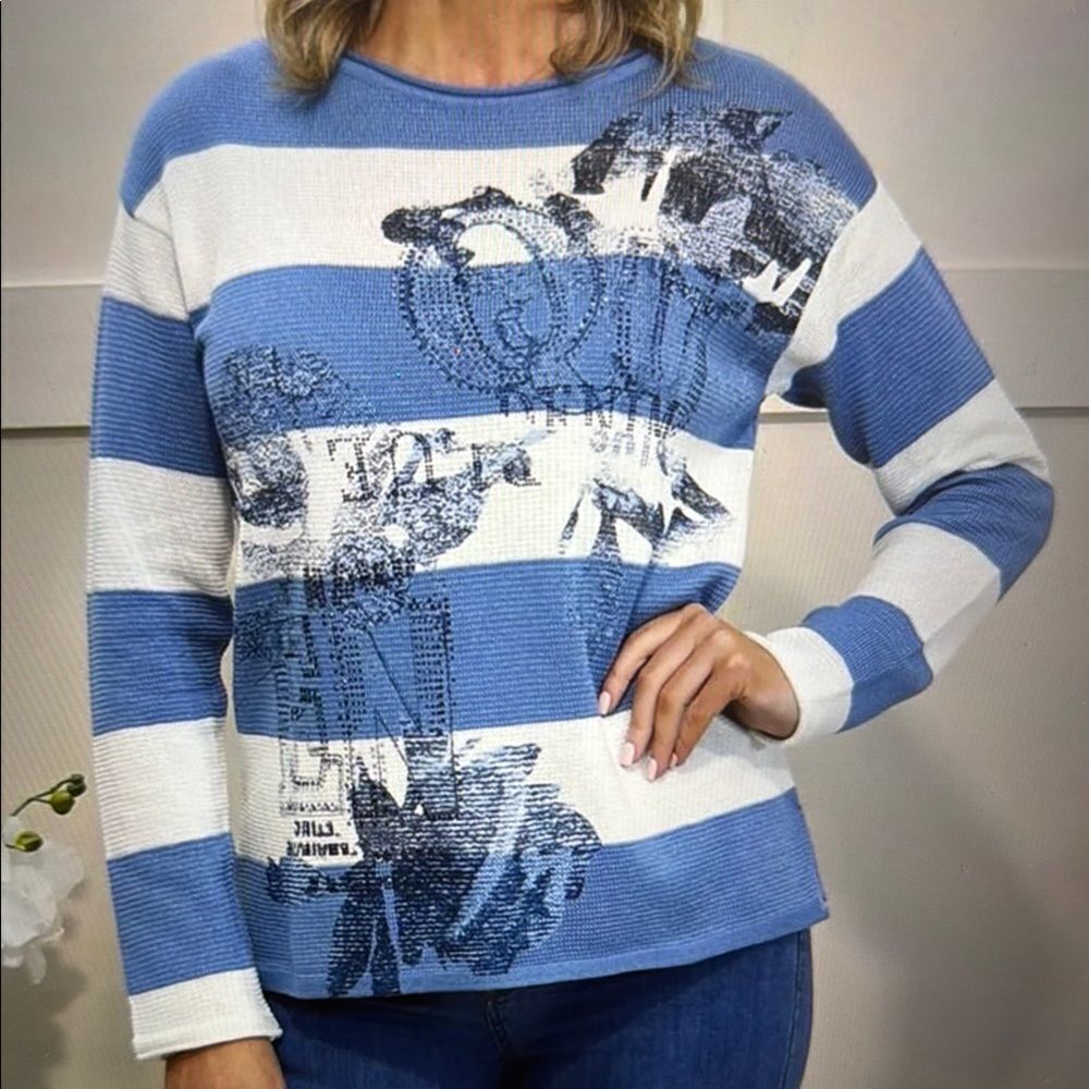 Rabe Blue and White Striped Knit Sweater